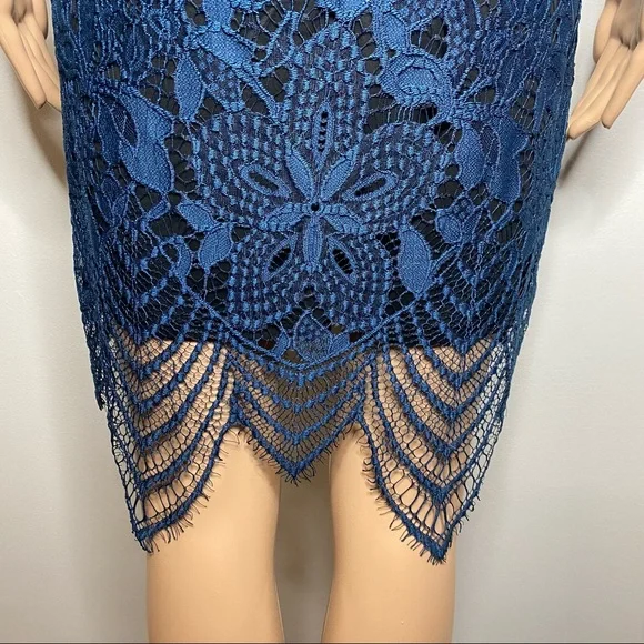 Express Blue & Black Lace High Neck Sleeveless Keyhole Knee Length Mini Dress - Picture 8 of 10